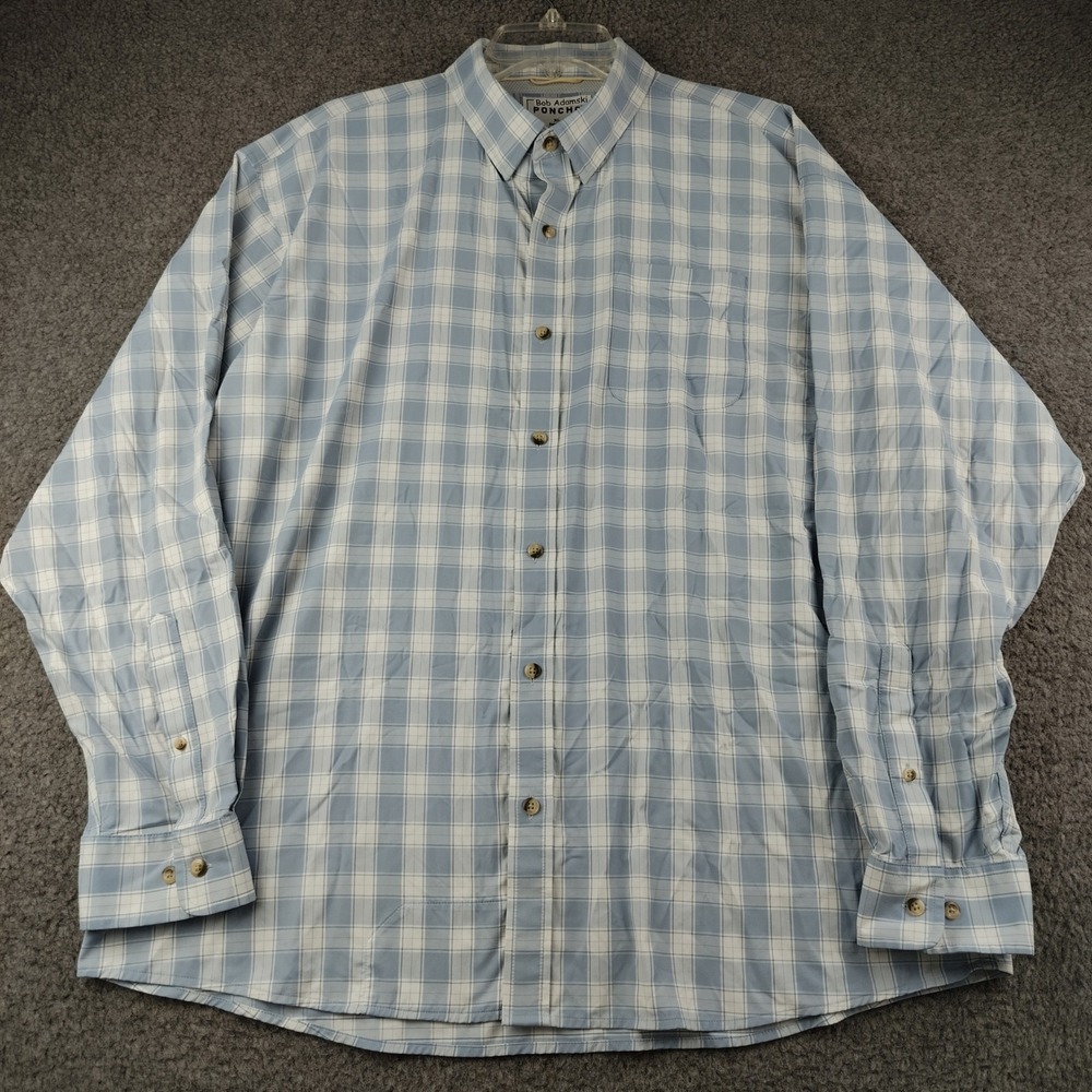Poncho Button Down Shirt Mens XL Regular Fit Blue Plaid Fishing The Lido Key